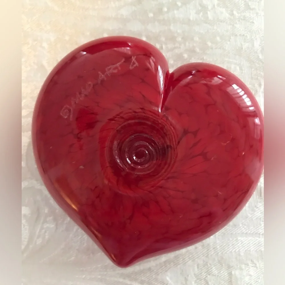Signed Mad Art Paperweigth Heart Art glass